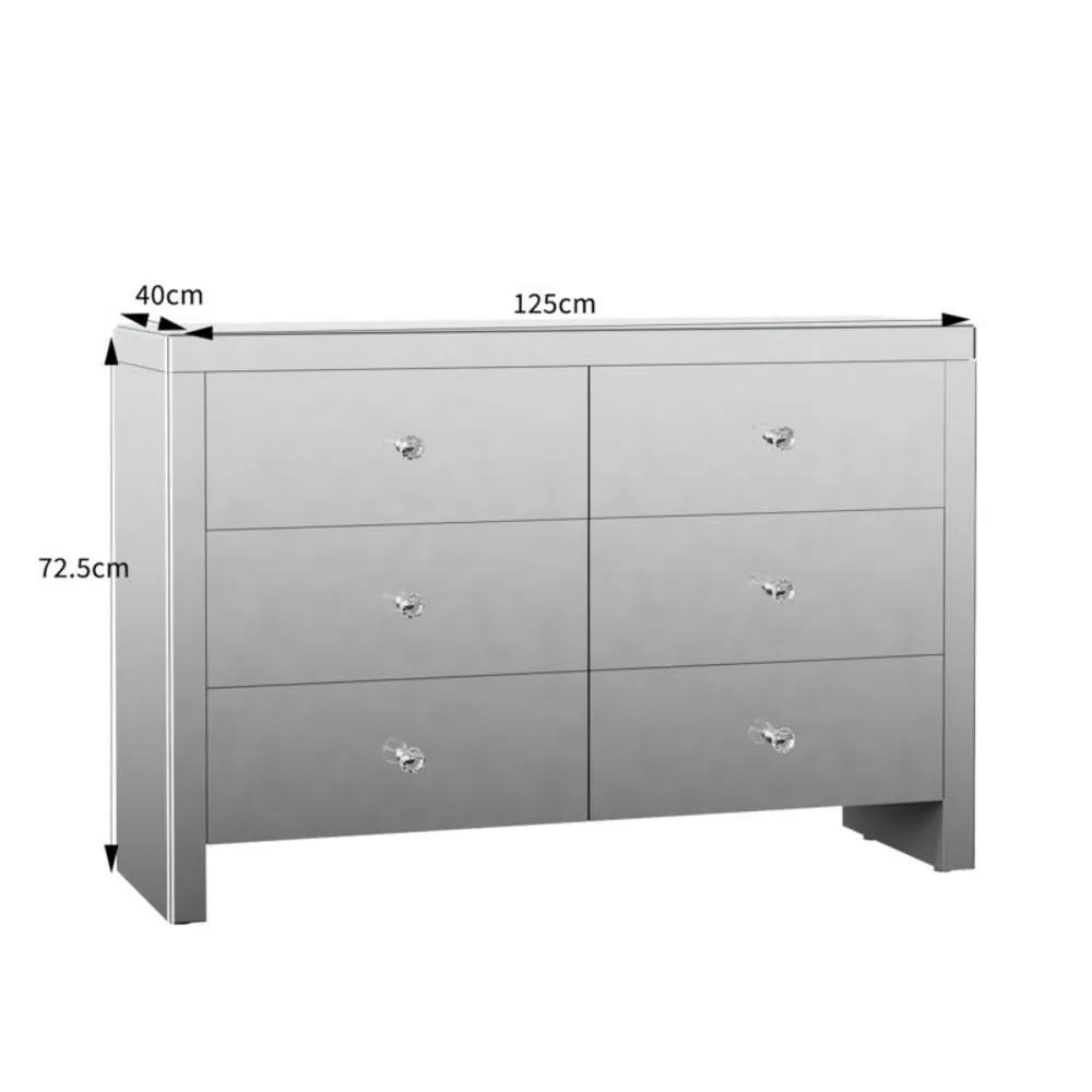 Comfy Living Ltd Mirrored 6 Drawer Chest Of Drawers in Silver 3