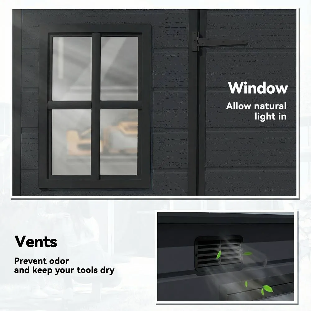 OUTSUNNY 10 x 6 ft Plastic Garden Shed with Floor, Lockable Doors, Dark Grey 5