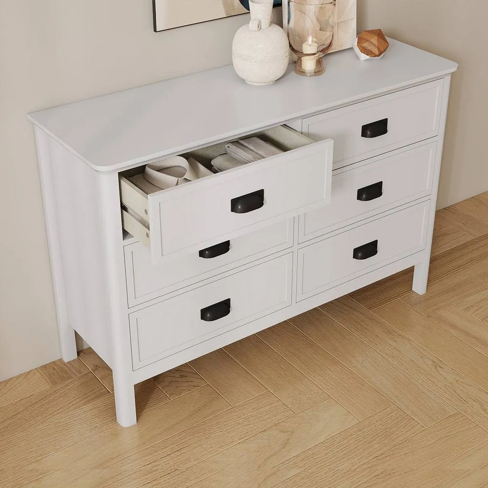 Melody Maison Large 6 Drawer Chest Of Drawers With Black Handles - Lawrence White Ivory Range 2