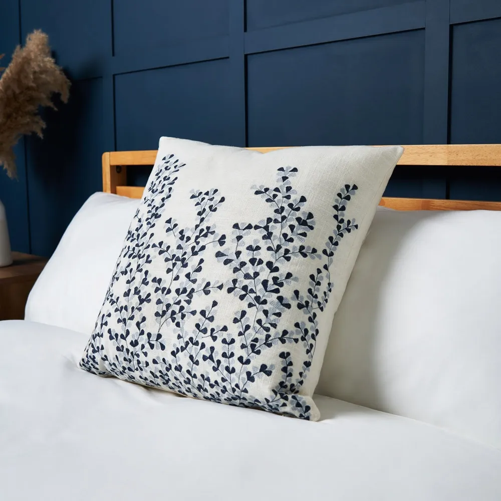 100% Cotton Cushion with Embroidered Design, Navy