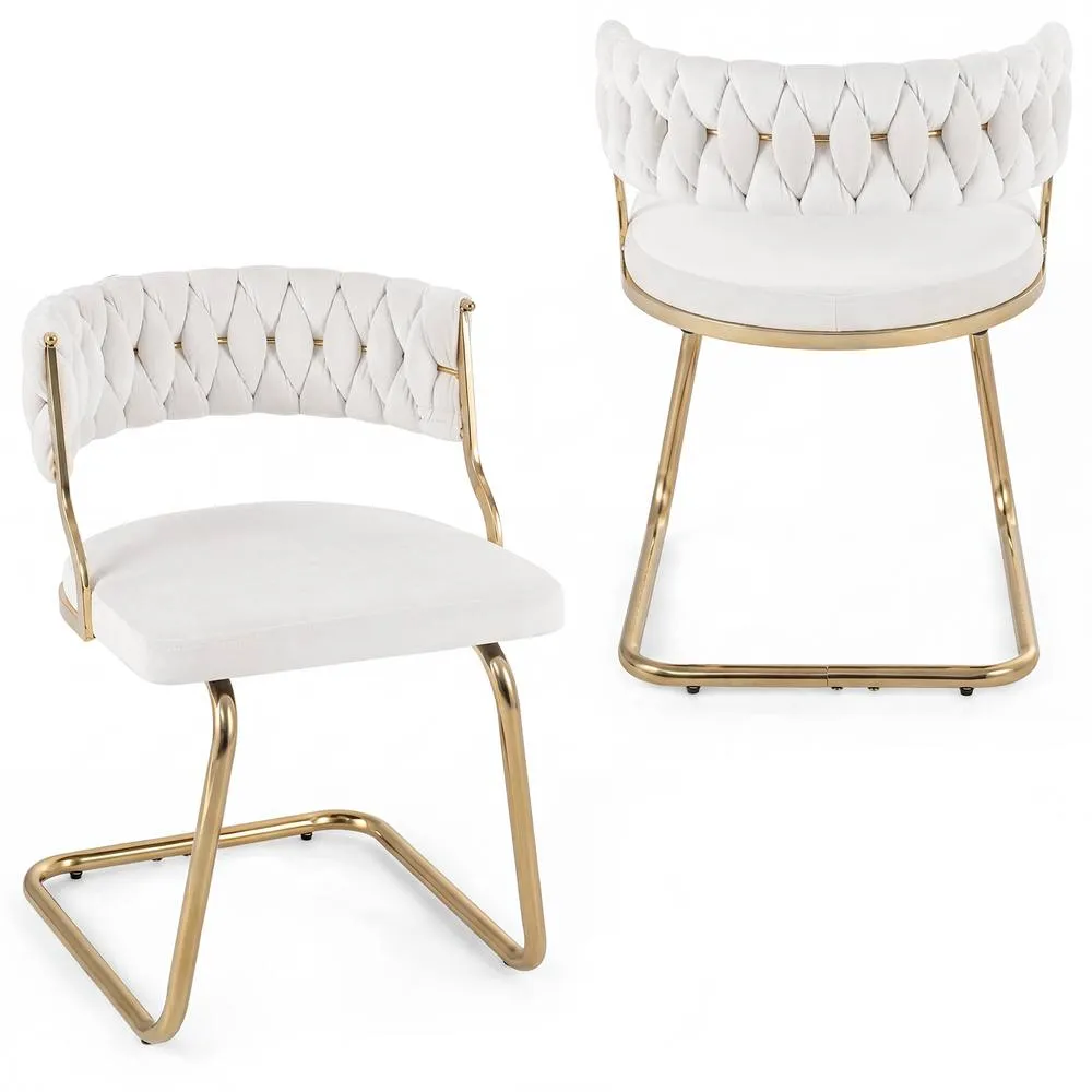 Costway 2PCS Velvet Dining Chairs Upholstered Accent Chairs Kitchen Chairs in White