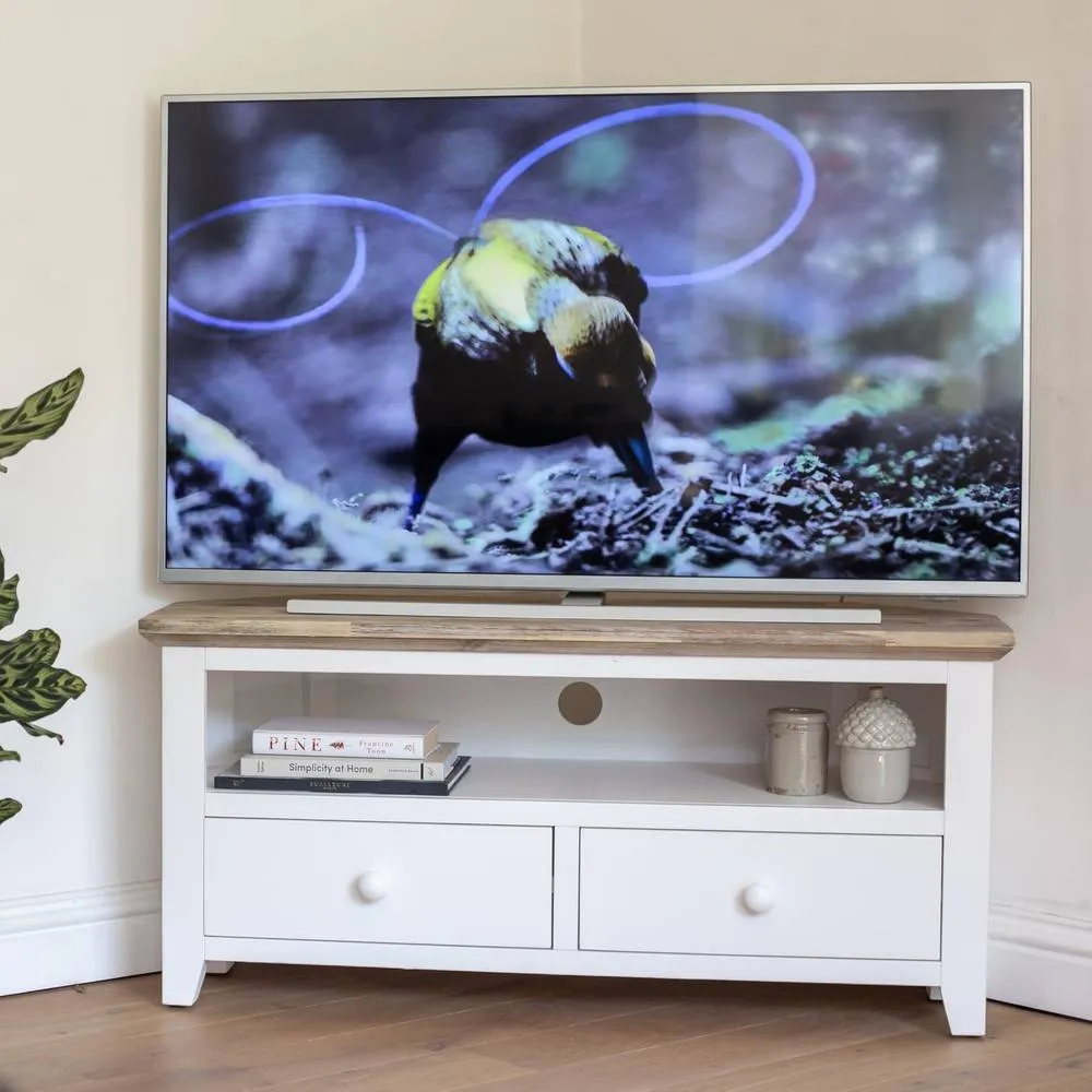 Statement Furniture Florence Corner TV Unit With 2 Drawers & Shelf in White