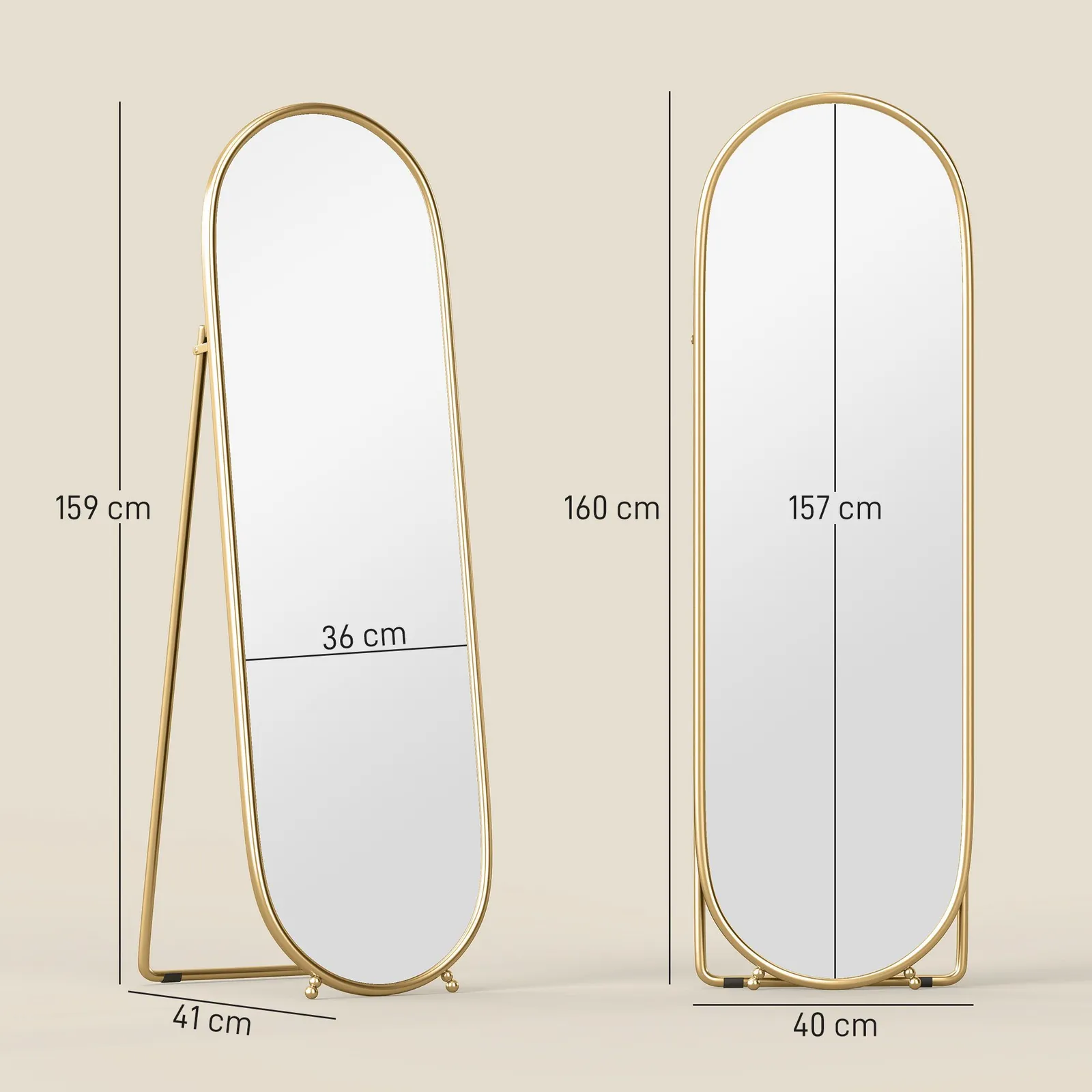 HOMCOM Oval Full Length Mirror with Metal Frame Hanging or Leaning in Gold 3