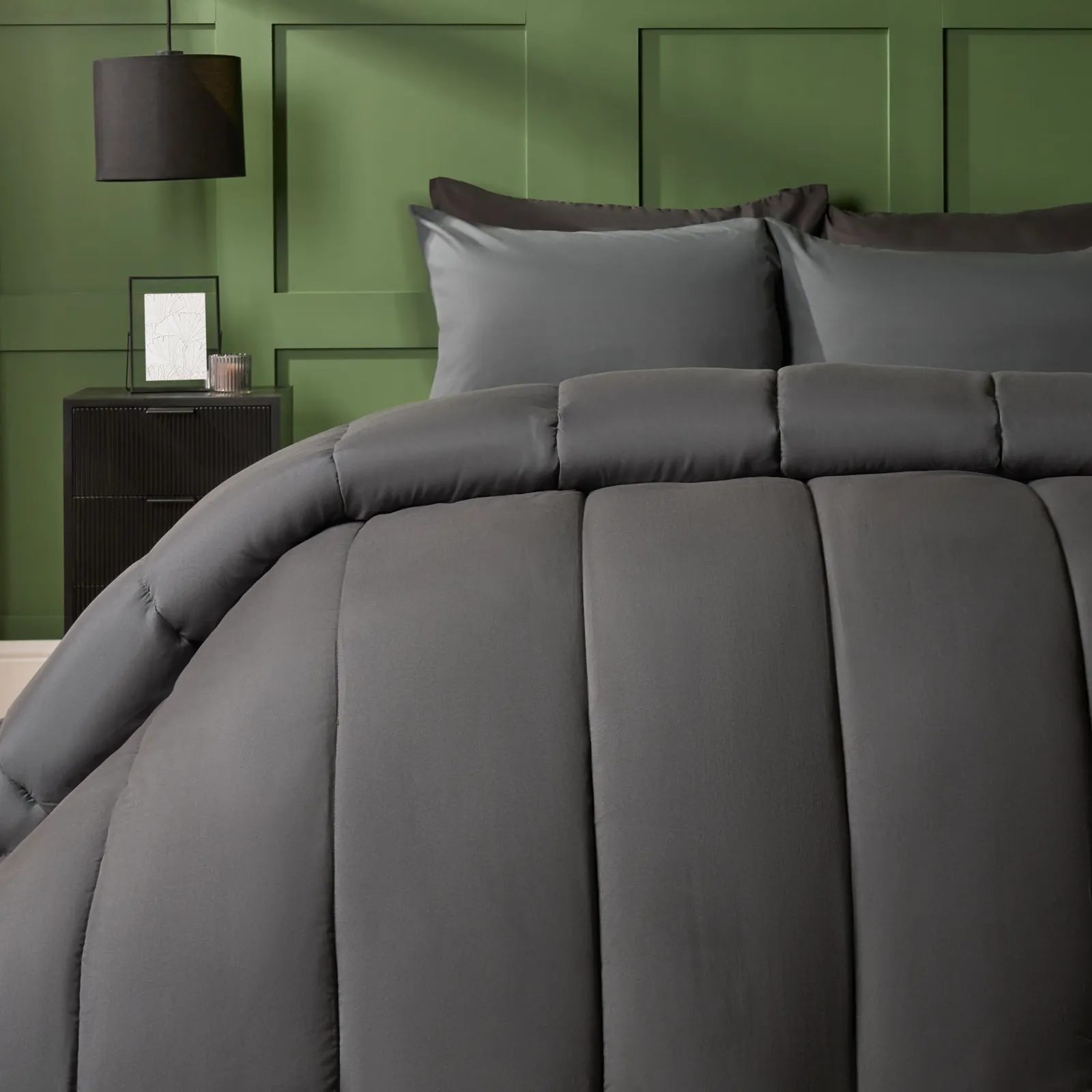 OHS Soft Coverless 10.5 TOG Duvet Set Pillowcase Quilted Cover in Charcoal
