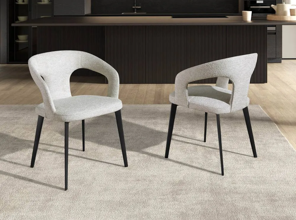 Angel Cerda Off-White Fabric Dining Chair with Armrests Model 3