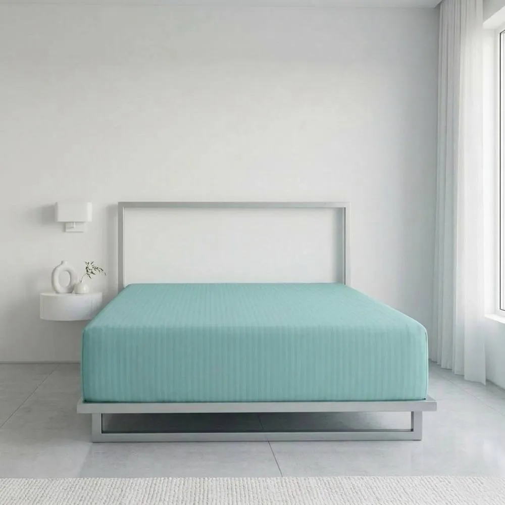 Snug City Luxury Satin Stripe T250 Cotton Rich Soft Extra Deep 30cm Fitted Sheet in Aqua