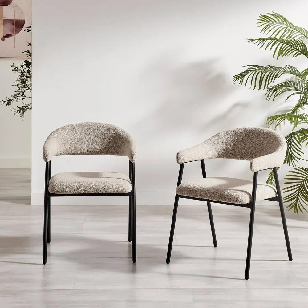 FurnitureboxUK 2x Delos Beige Fabric Dining Chairs 2