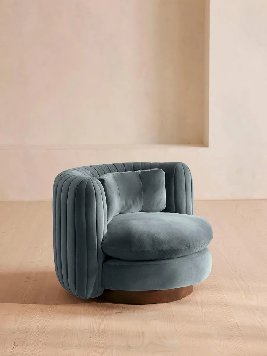 Vivienne Armchair, Velvet, Grey Blue