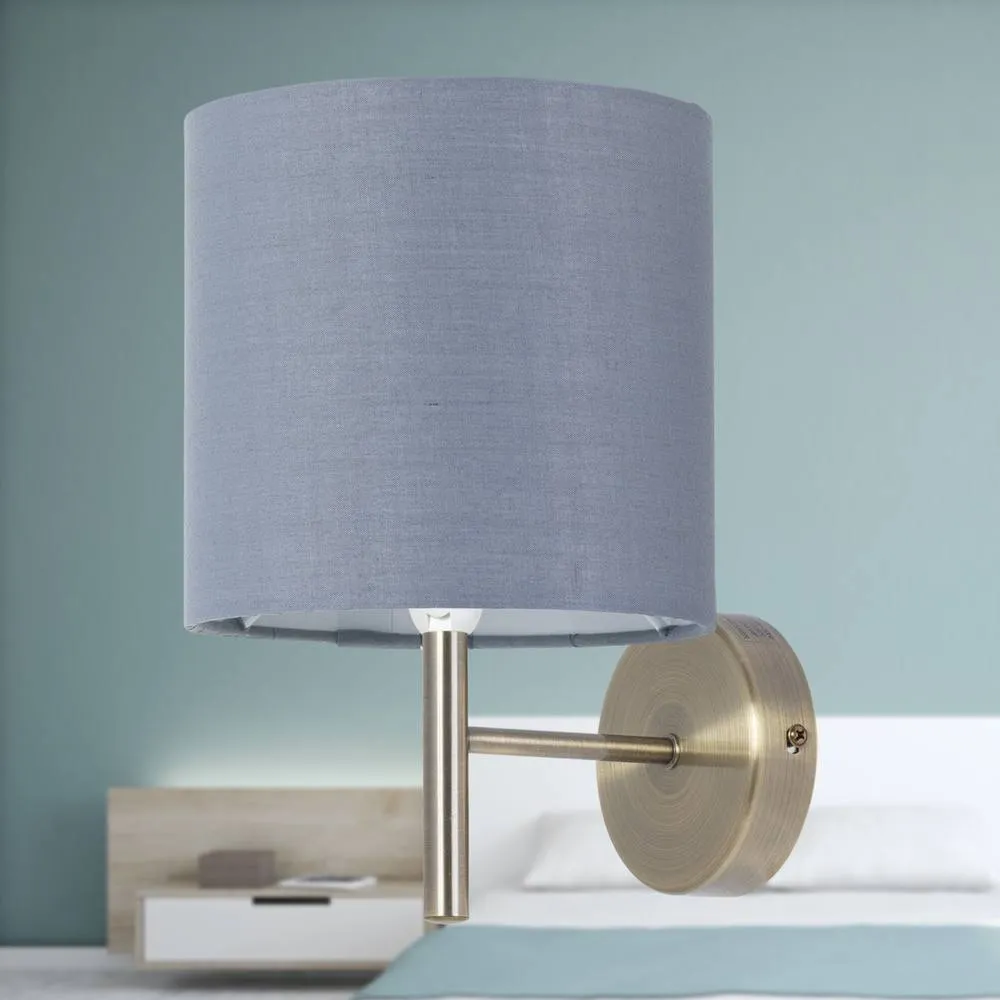 First Choice Lighting Brea - Antique Brass Wall Light with Grey Cotton Shade in Gold 4