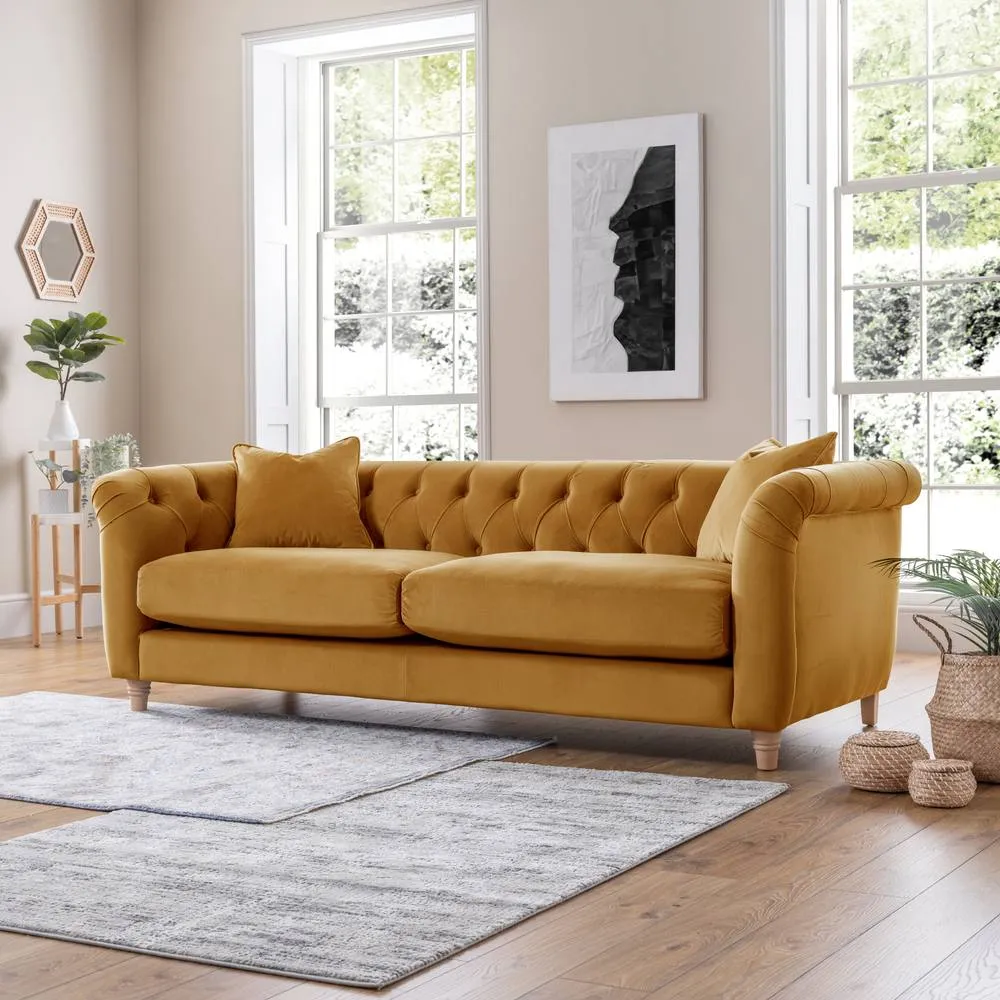 The Great Sofa Company Kensington 3-Seater Velvet Chesterfield Sofa in Gold 2