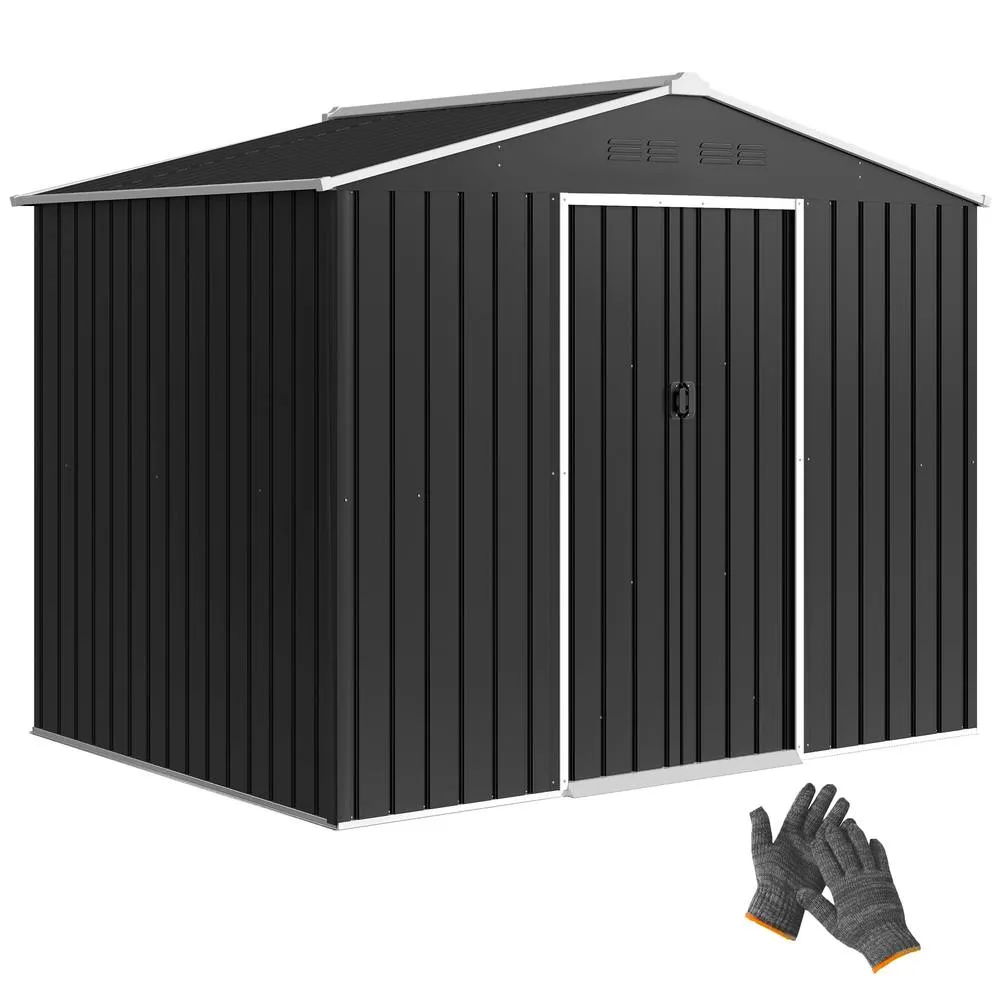 OUTSUNNY 8 x 6ft Garden Storage Shed with Double Door, Dark Grey 2