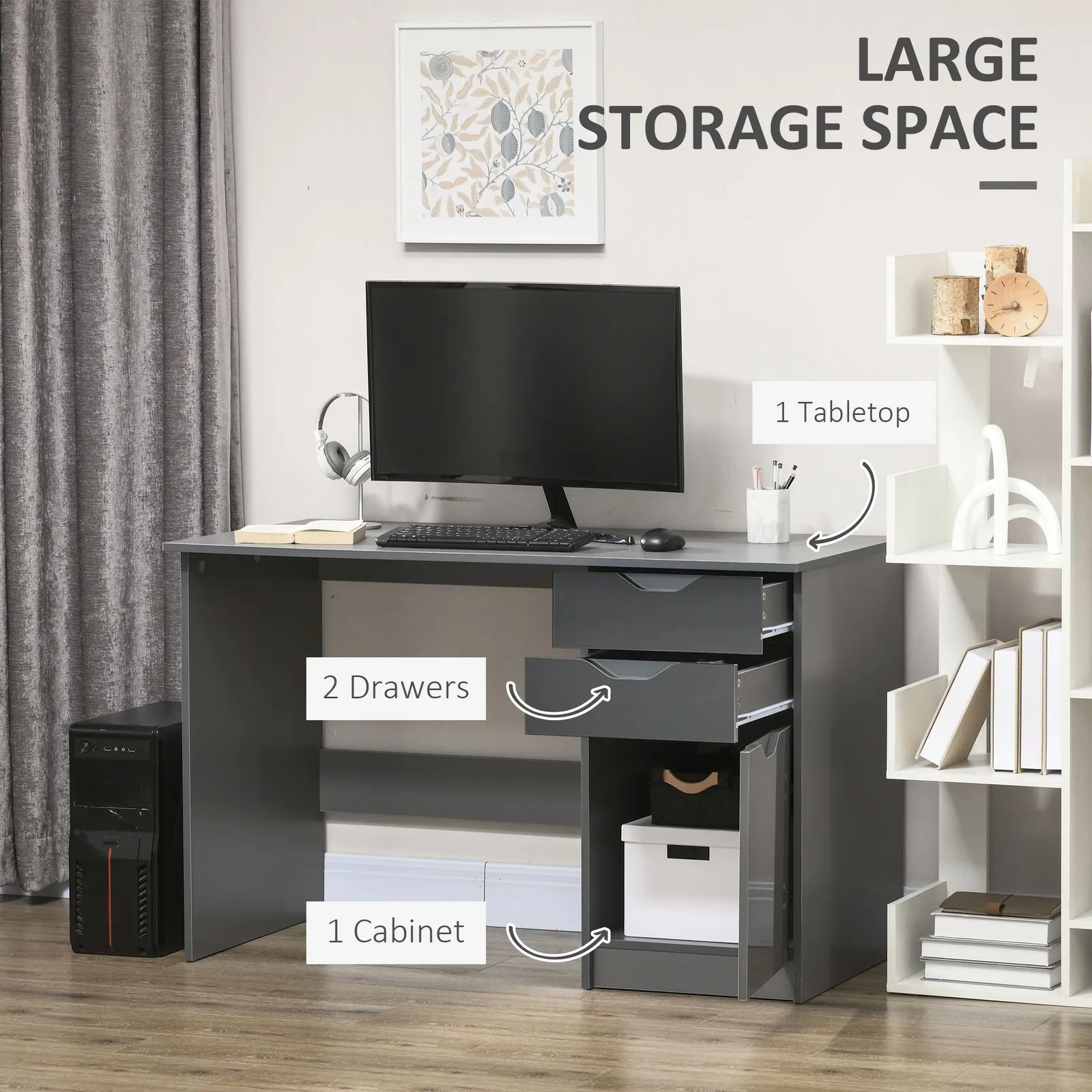 HOMCOM Computer Desk w/ Drawers Modern Writing Workstation for Home Office in Grey 4