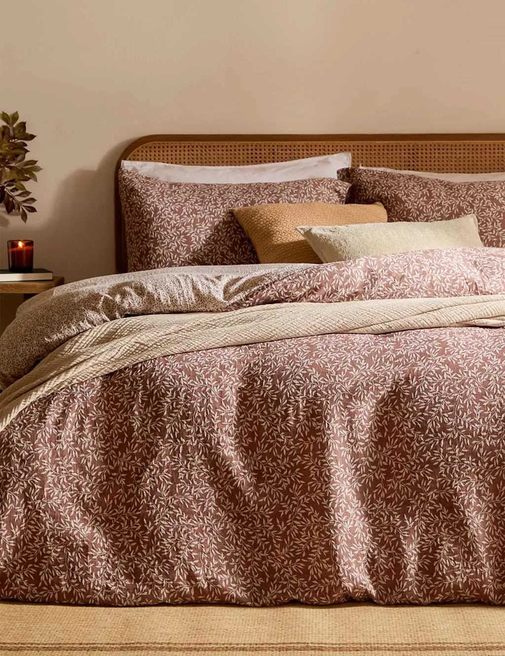 YARD Perrie Leaf Pure Cotton Muslin Bedding Set Burgundy Mix