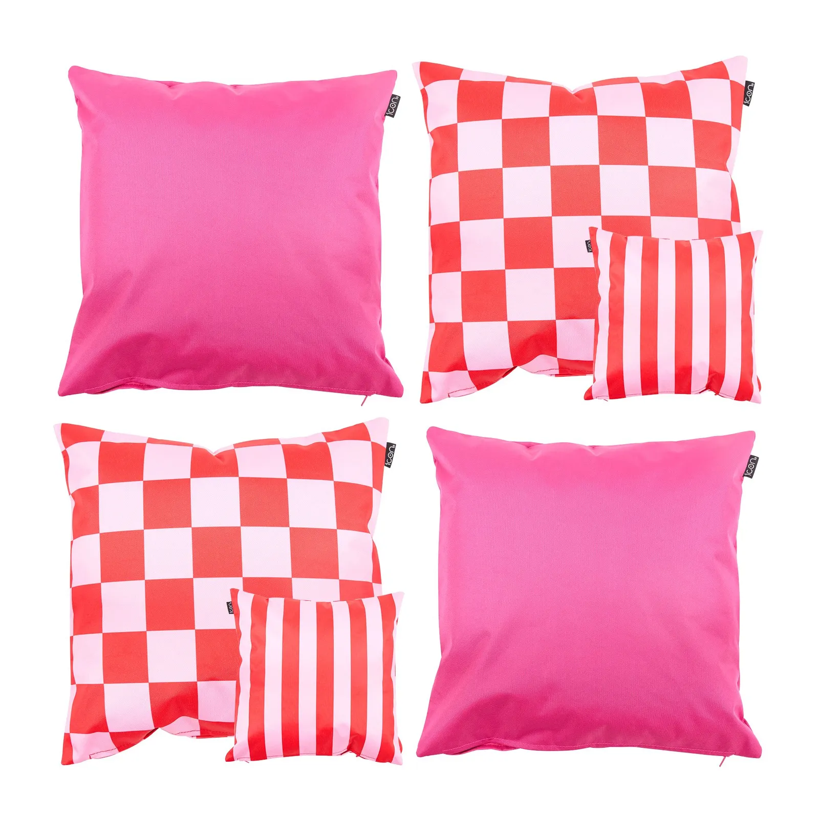 icon Indoor & Outdoor Waterproof Cushion, Checkerboard & Pink (4-Pack)