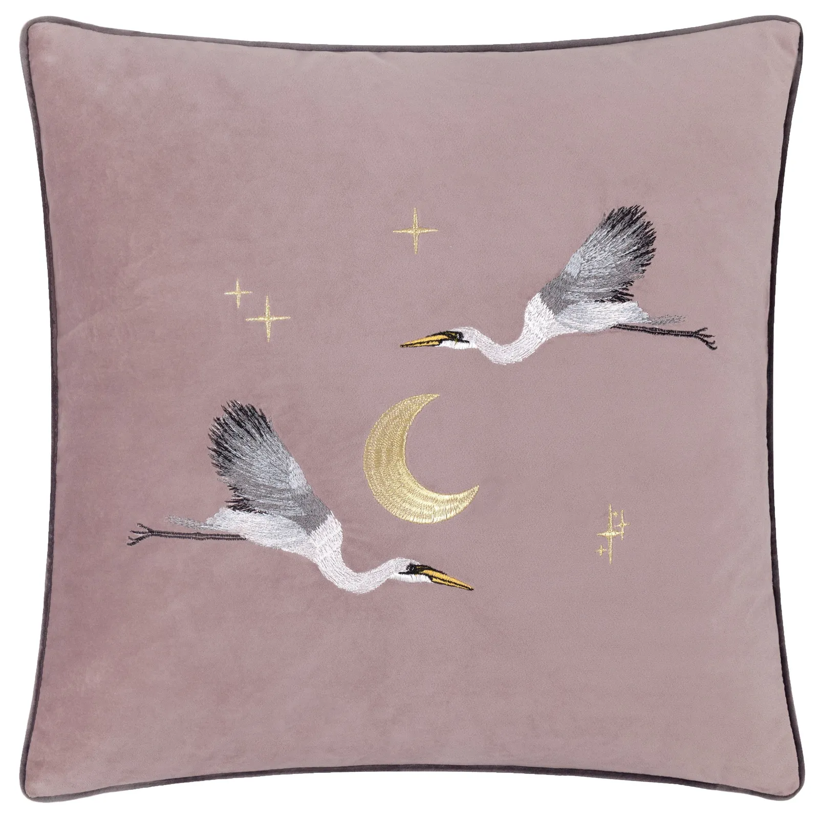 Paoletti Moonlit Flight Embroidered Velvet Cushion in Dusty Pink