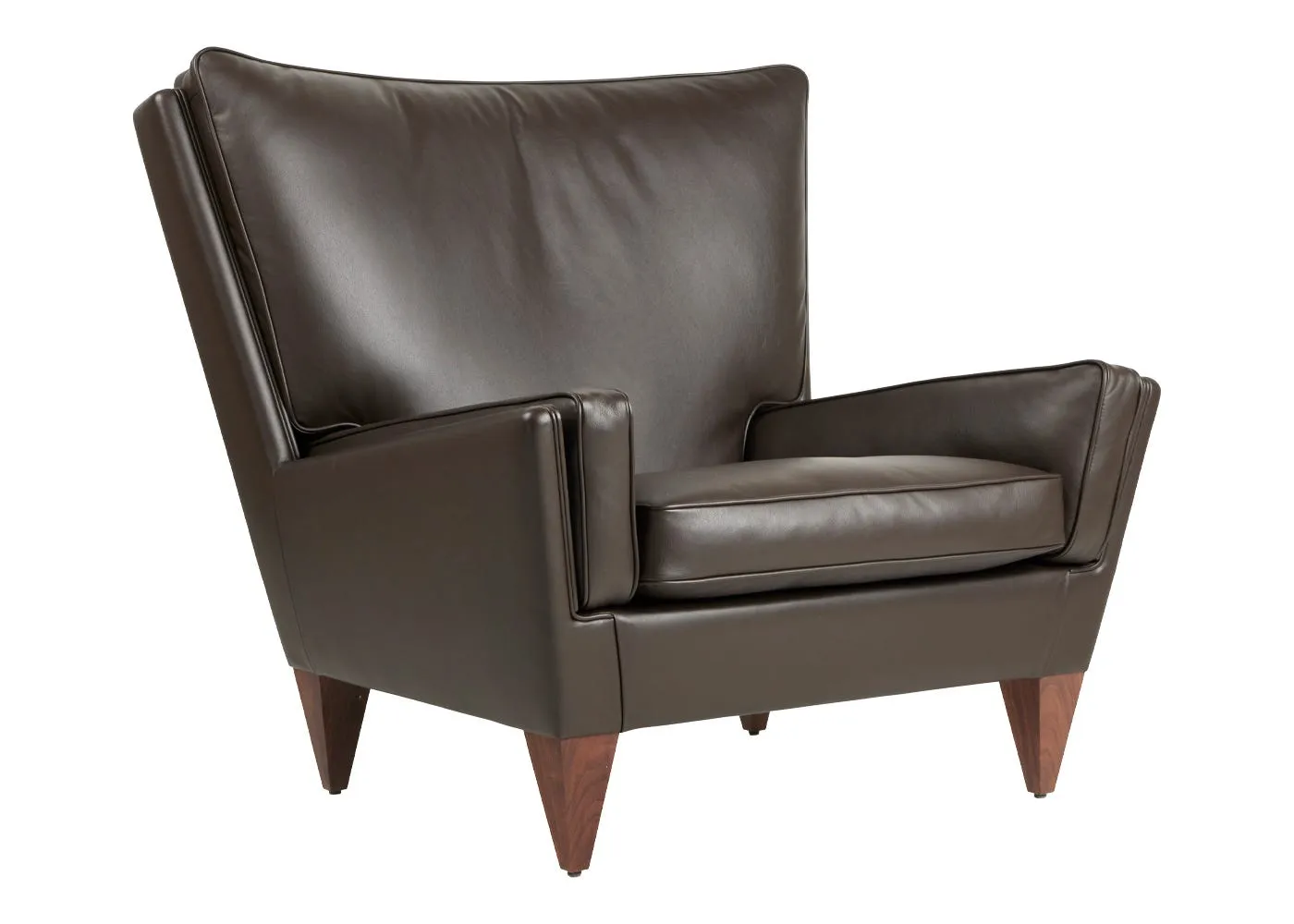 Gubi V11 Lounge Chair in Smooth Leather Coffee and American Walnut