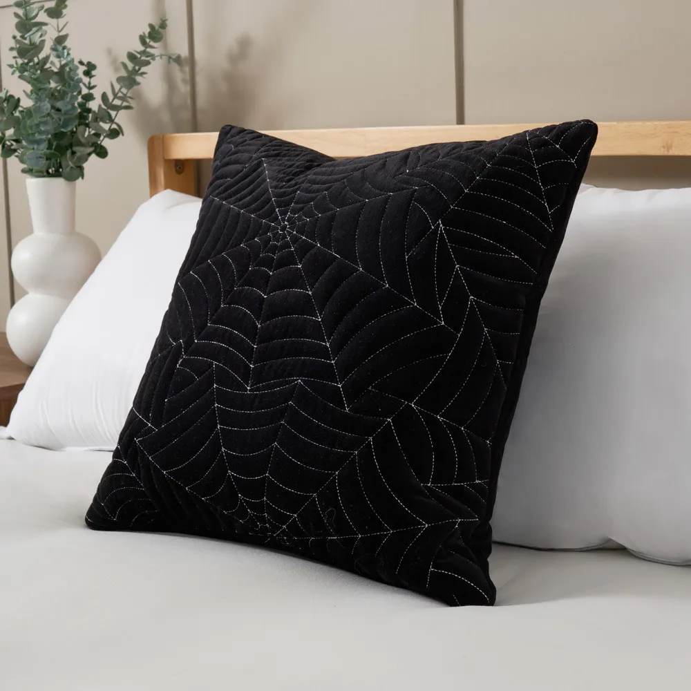 Cobweb Quilted Web Stitch Cushion, Black 1