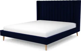 Cory Super King Size Bed, Prussian Blue Cotton Velvet with Oak Legs