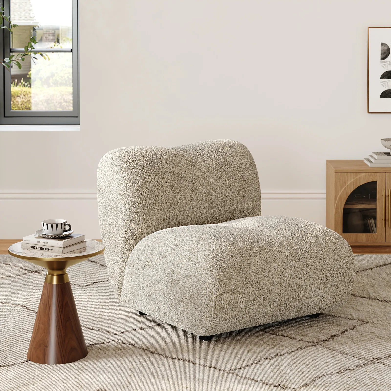 17" Performance Boucle Upholstered Curved Slipper Accent Chair