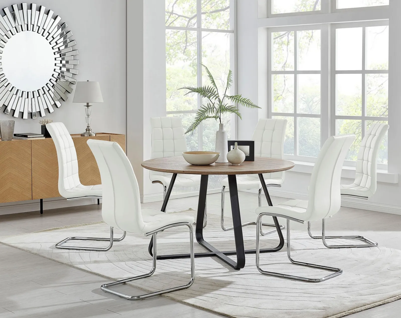 FurnitureboxUK Santorini Brown Round Dining Table & 4/6 Murano Chairs in Off-White 1