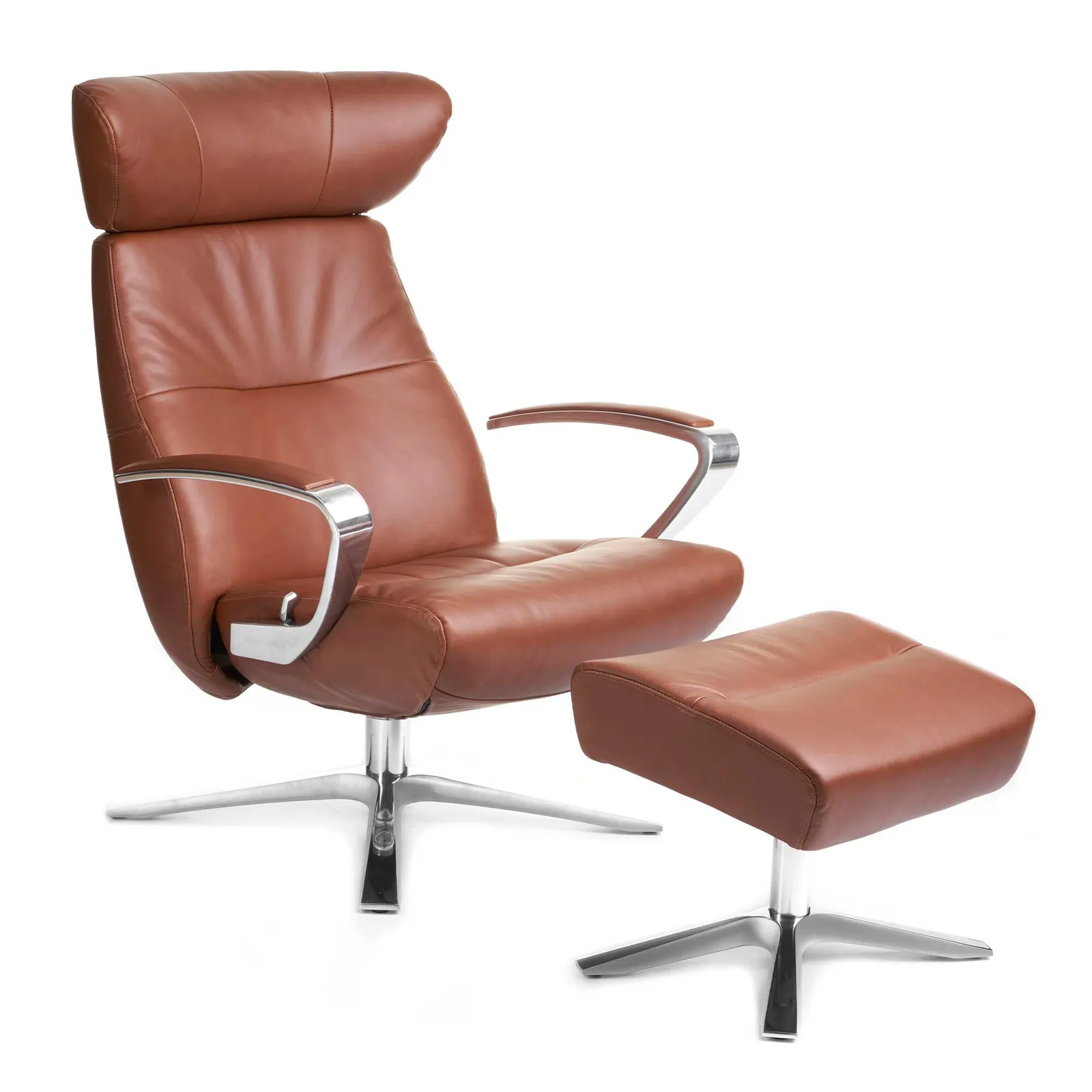 Conform Style Quattro Swivel Recliner Chair, Brown Leather | Barker & Stonehouse 3