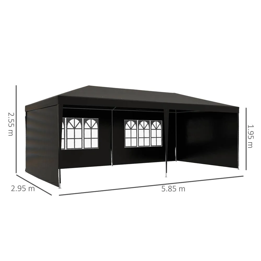 OUTSUNNY 6m x 3m Garden Gazebo Marquee Canopy Party Tent Canopy Patio in Black 3