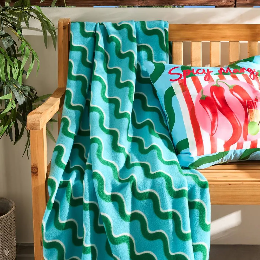 OHS Swirl Polar Fleece Throw Blanket Lightweight Bedspread in Blue