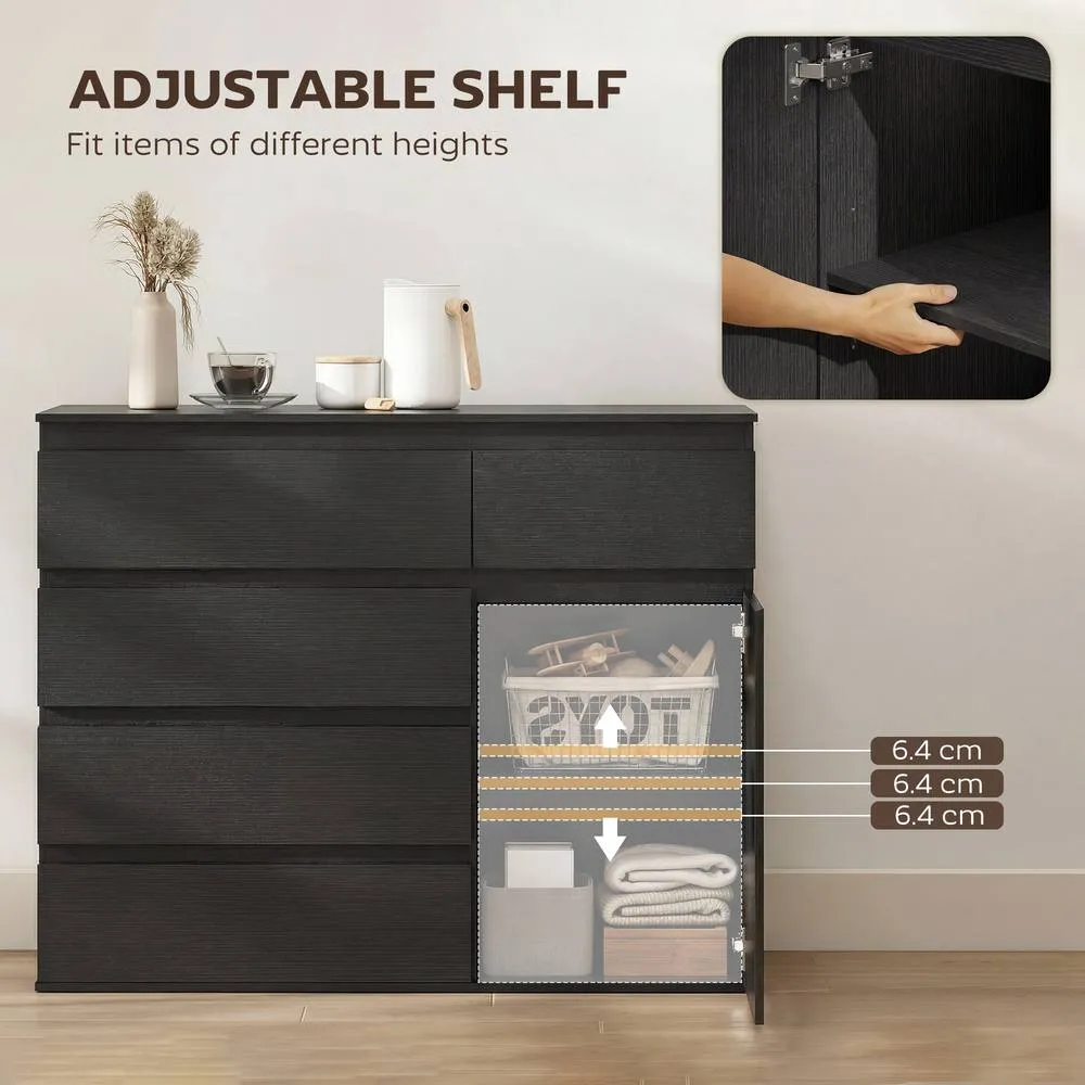 HOMCOM Sideboard Storage Cabinet, Kitchen Cupboard with 5 Drawers in Black 6