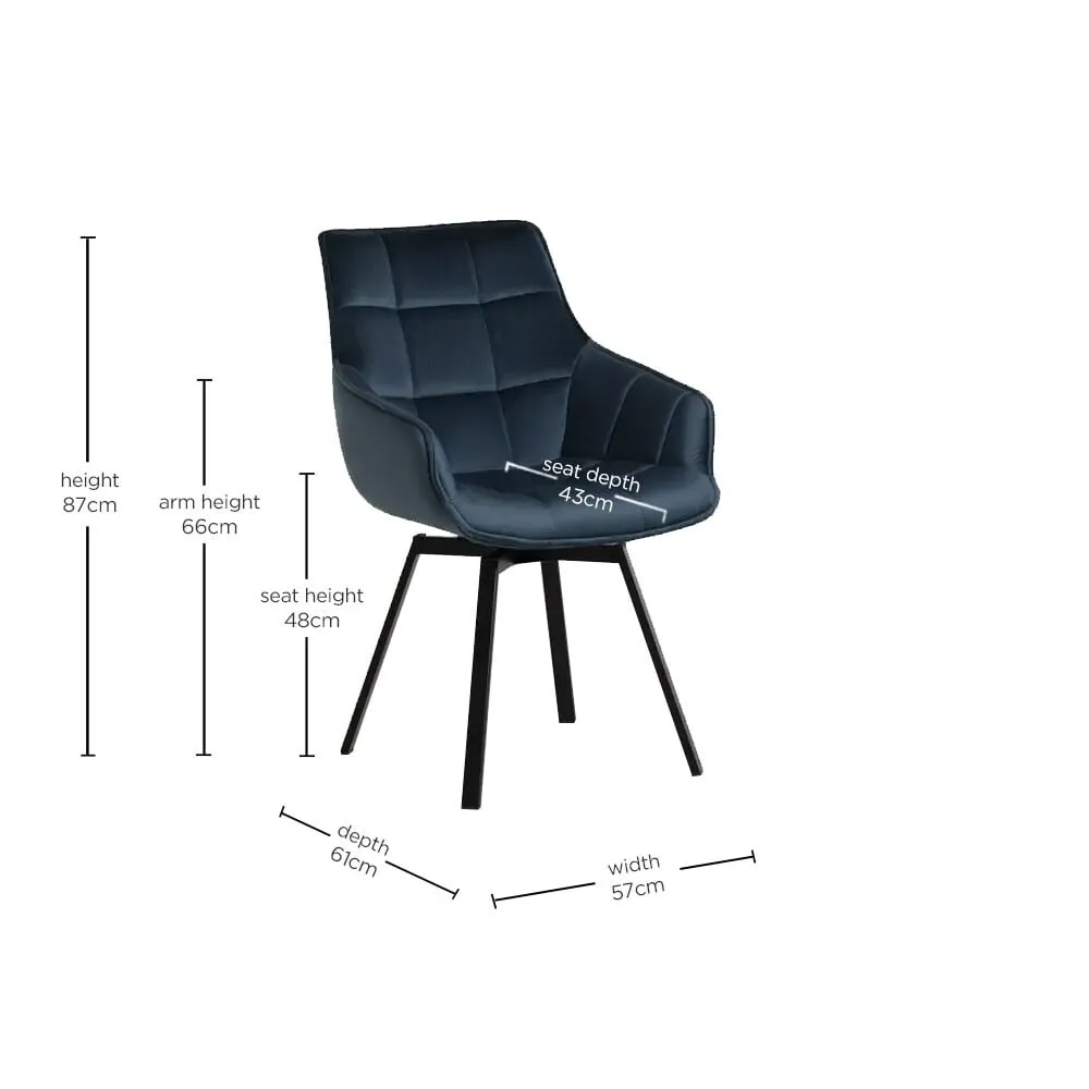 Jasper Leisure Dining Chair With Arms, Blue Velvet | Barker & Stonehouse 6