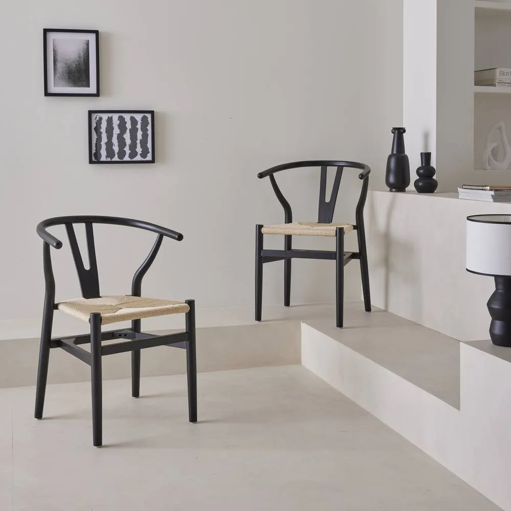 sweeek Pair of wooden chair with rope seat in Black 1