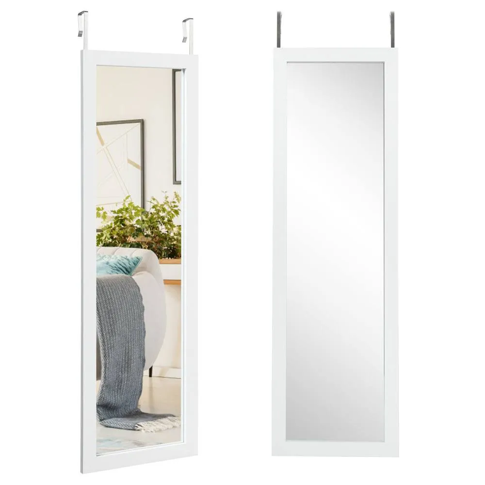 Costway 120 x 37cm Full Length Mirror Wall Mirror w/ Hanging Hooks in White 6