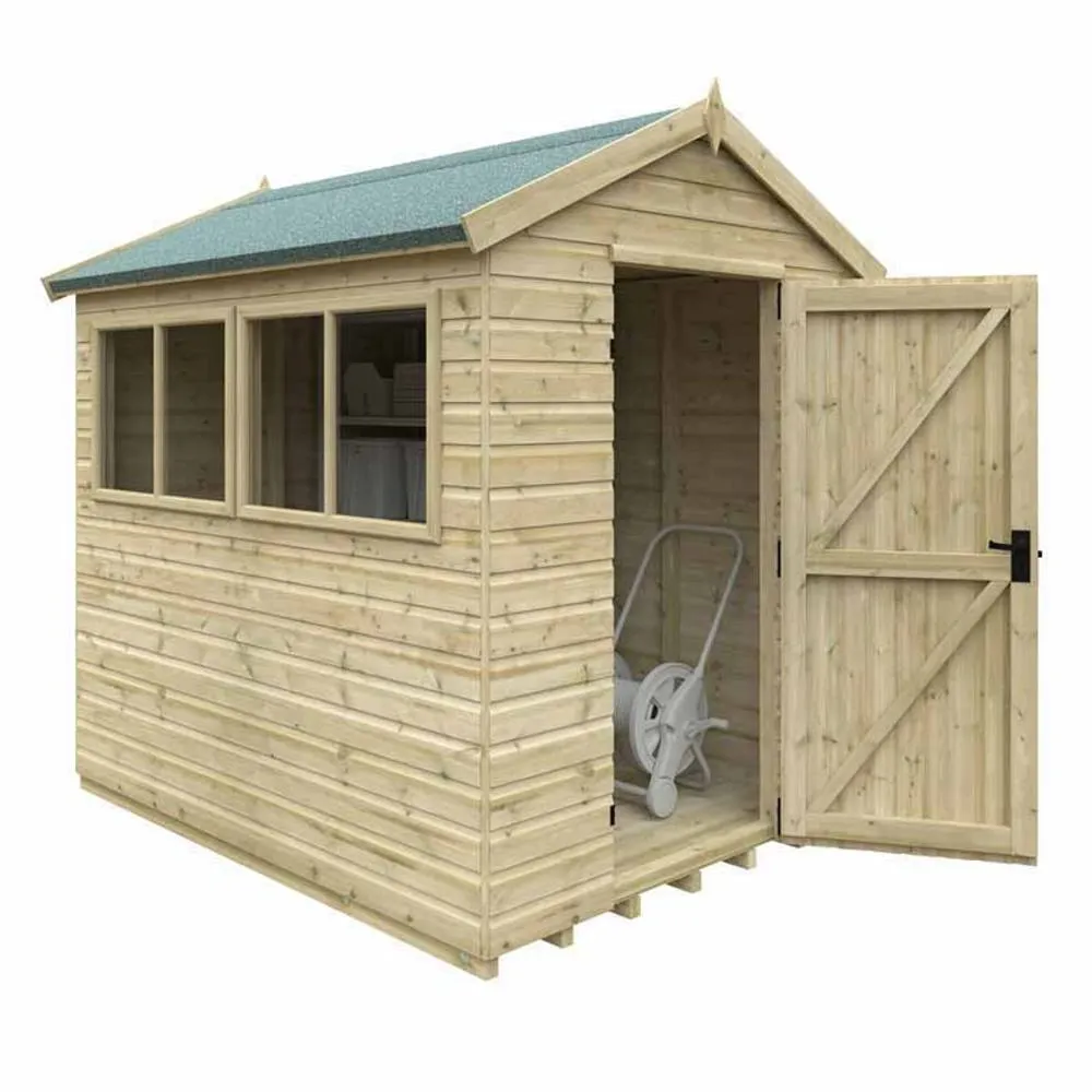 Buttercup Farm 8 x 6 Feet Apex Premier 16mm Shed - Solid Wood/Softwood/Pine in Green 2