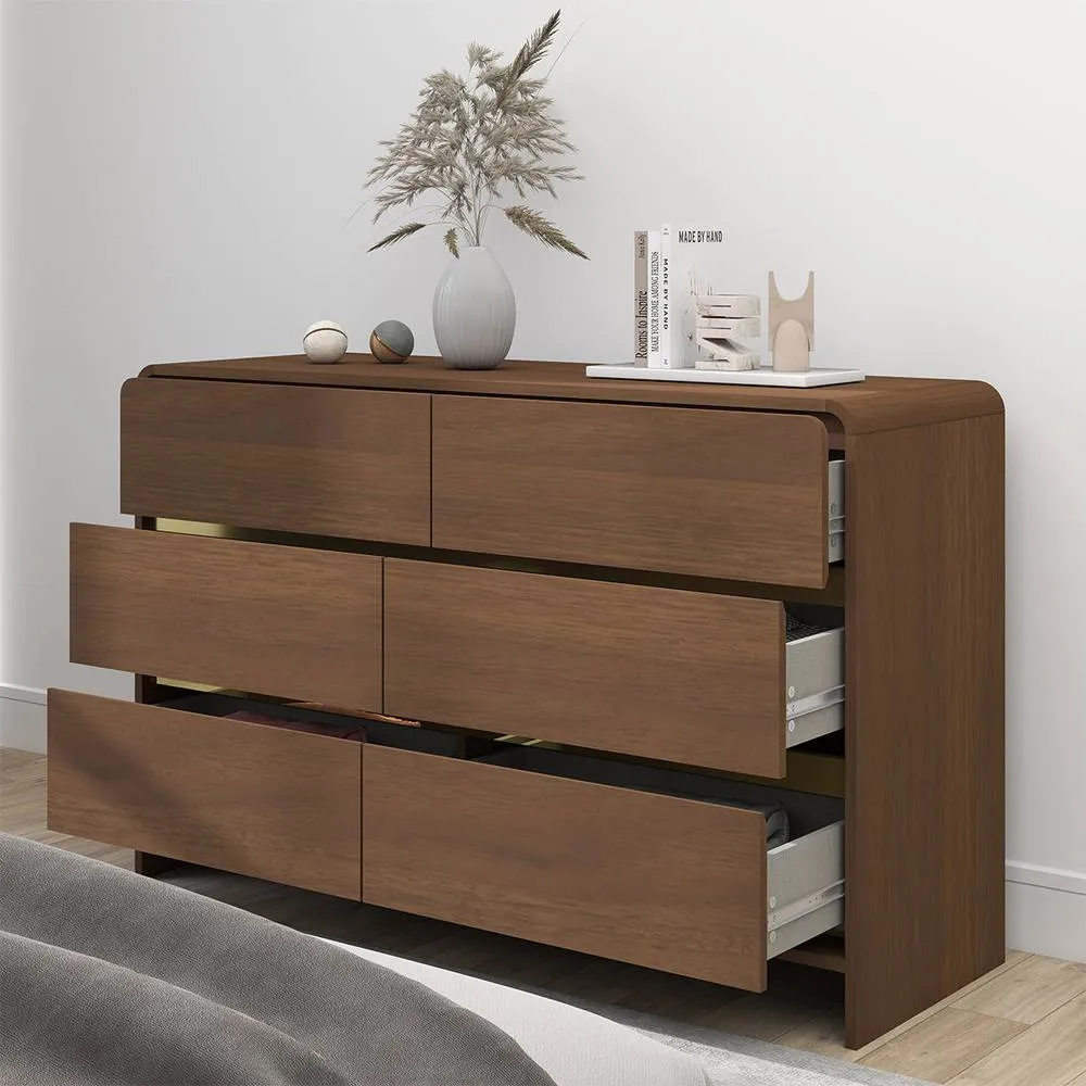 Melody Maison Walnut Brown 6 Drawer Chest Of Drawer - Meridian Walnut Range 6