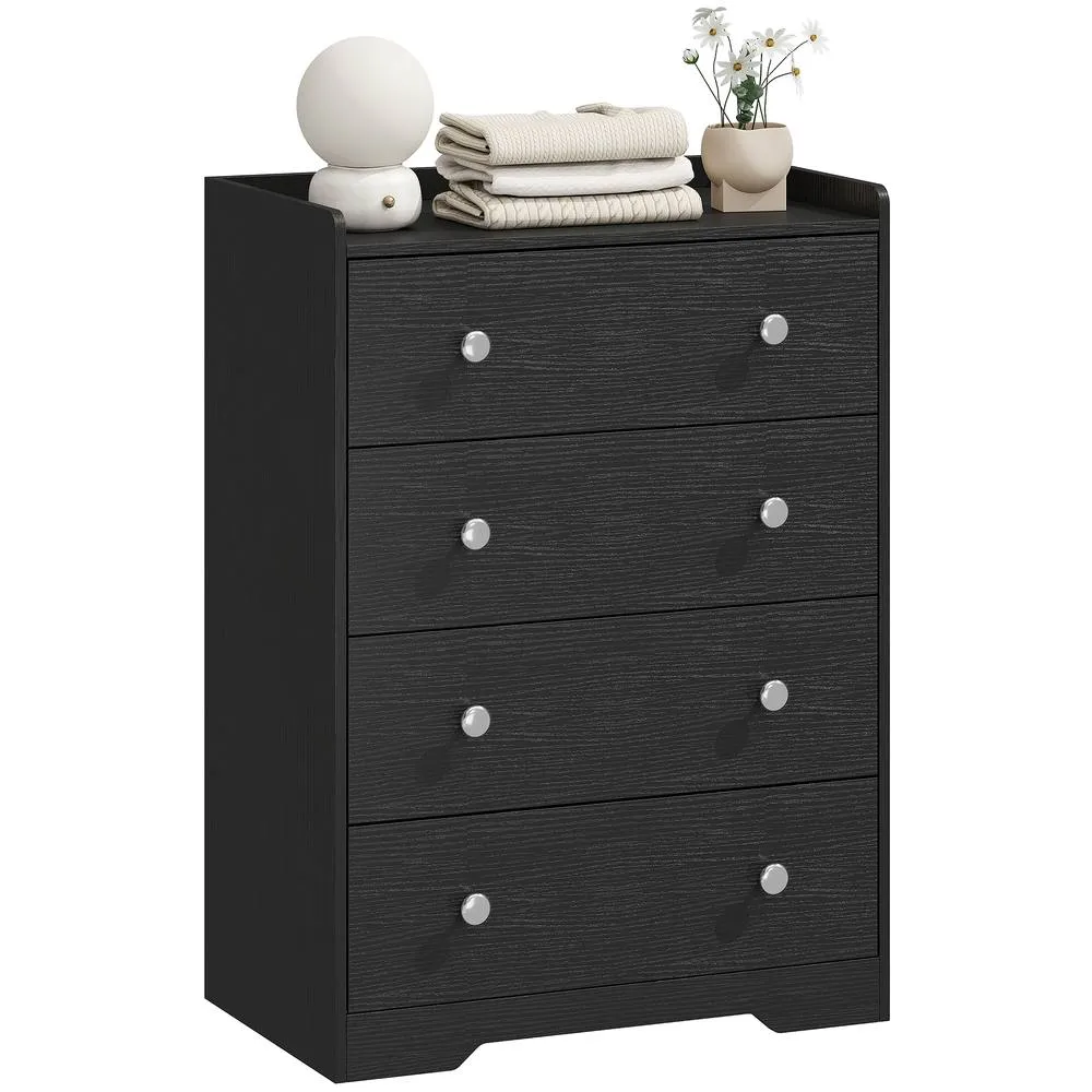 HOMCOM 4 Drawer Chest of Drawers, Storage Cabinet, Black Wood Effect 2