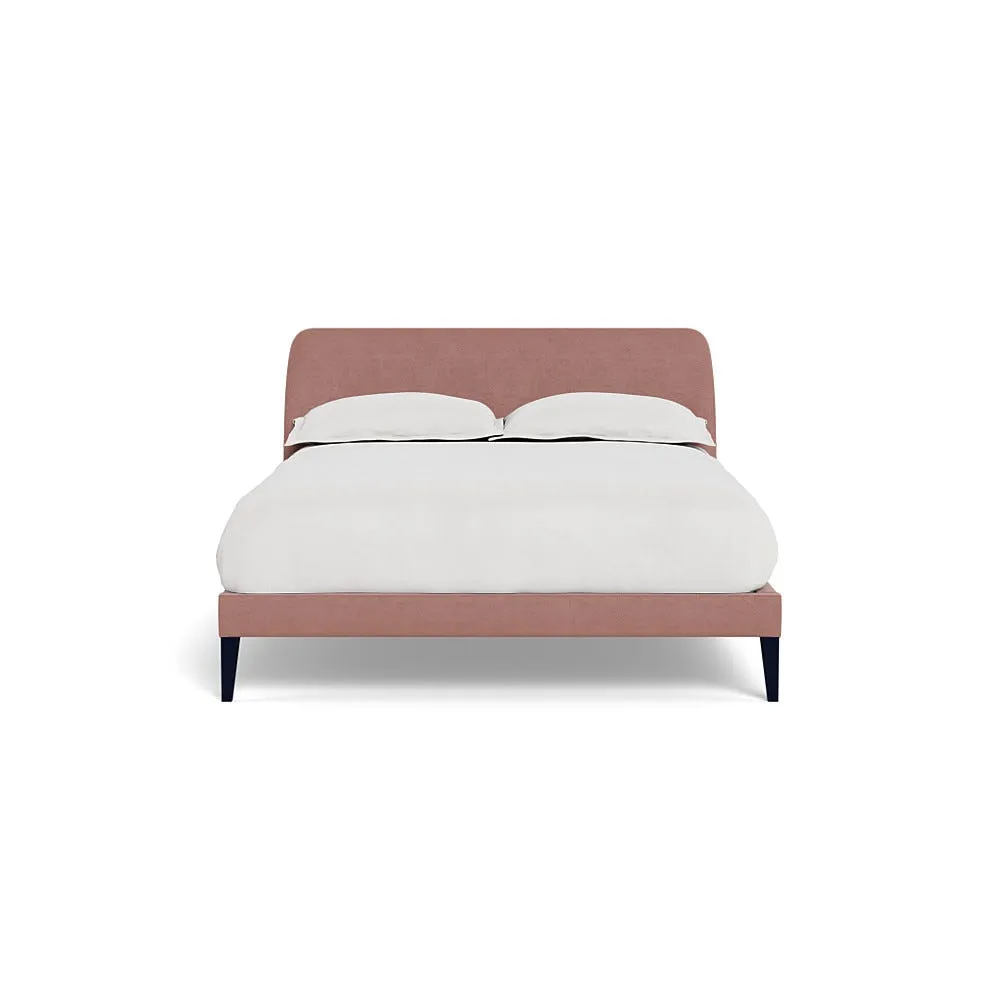 Heal's Wallis Bedstead Double Smart Luxe Velvet Dusky Pink Black Painted Oak Feet 2