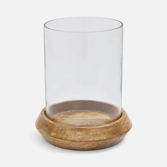 Mango Wood & Glass Hurricane Candle Holder 3