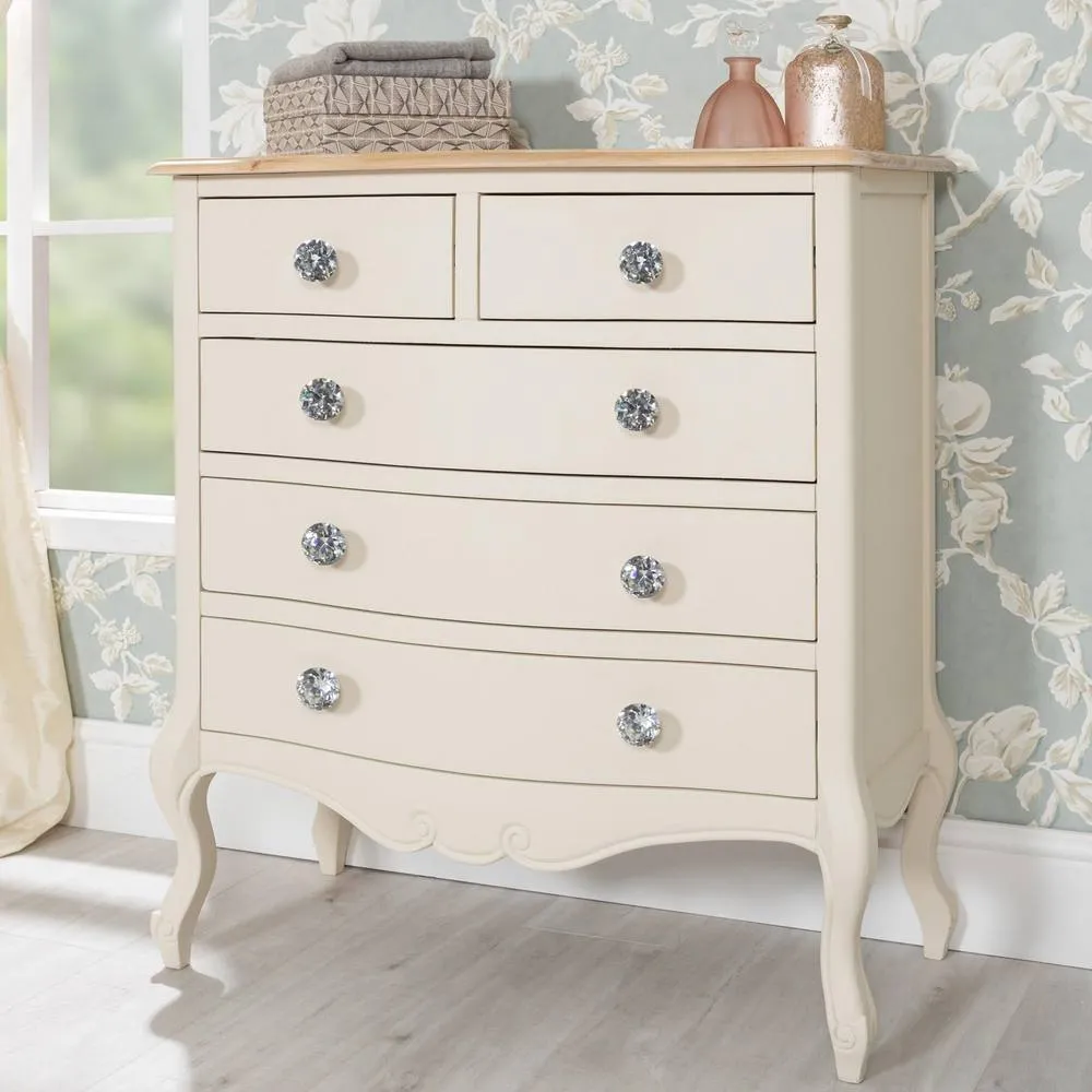 Statement Furniture Juliette Vintage Chic 2 Over 3 Chest of Drawers with Crystal Handles in Ivory 2