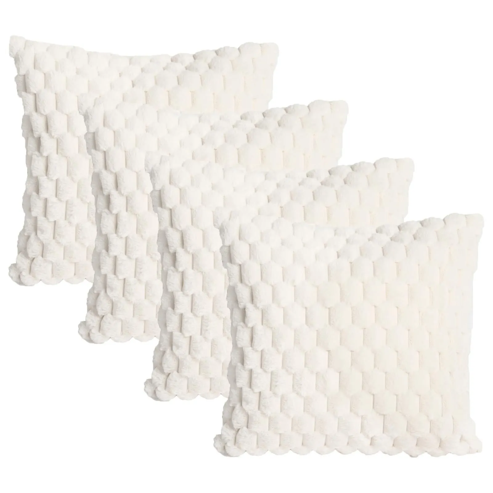 OHS 4 Pack Waffle Faux Fur Cushion Covers - 45 x 45cm in Cream
