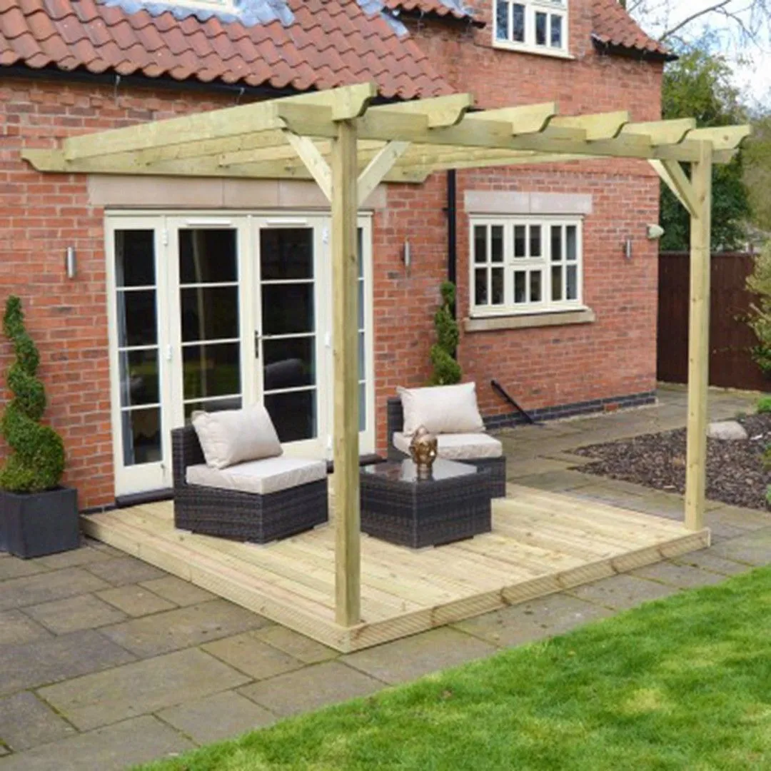 Rutland County Garden Furniture Ltd Wall Mounted Pergola & Decking Kit, L300 x W300 cm, Light Green 2