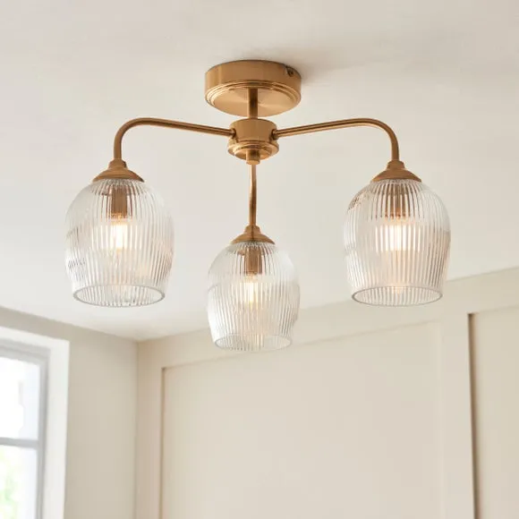 Vogue Leroy 3 Light Ribbed Semi Flush Ceiling Light