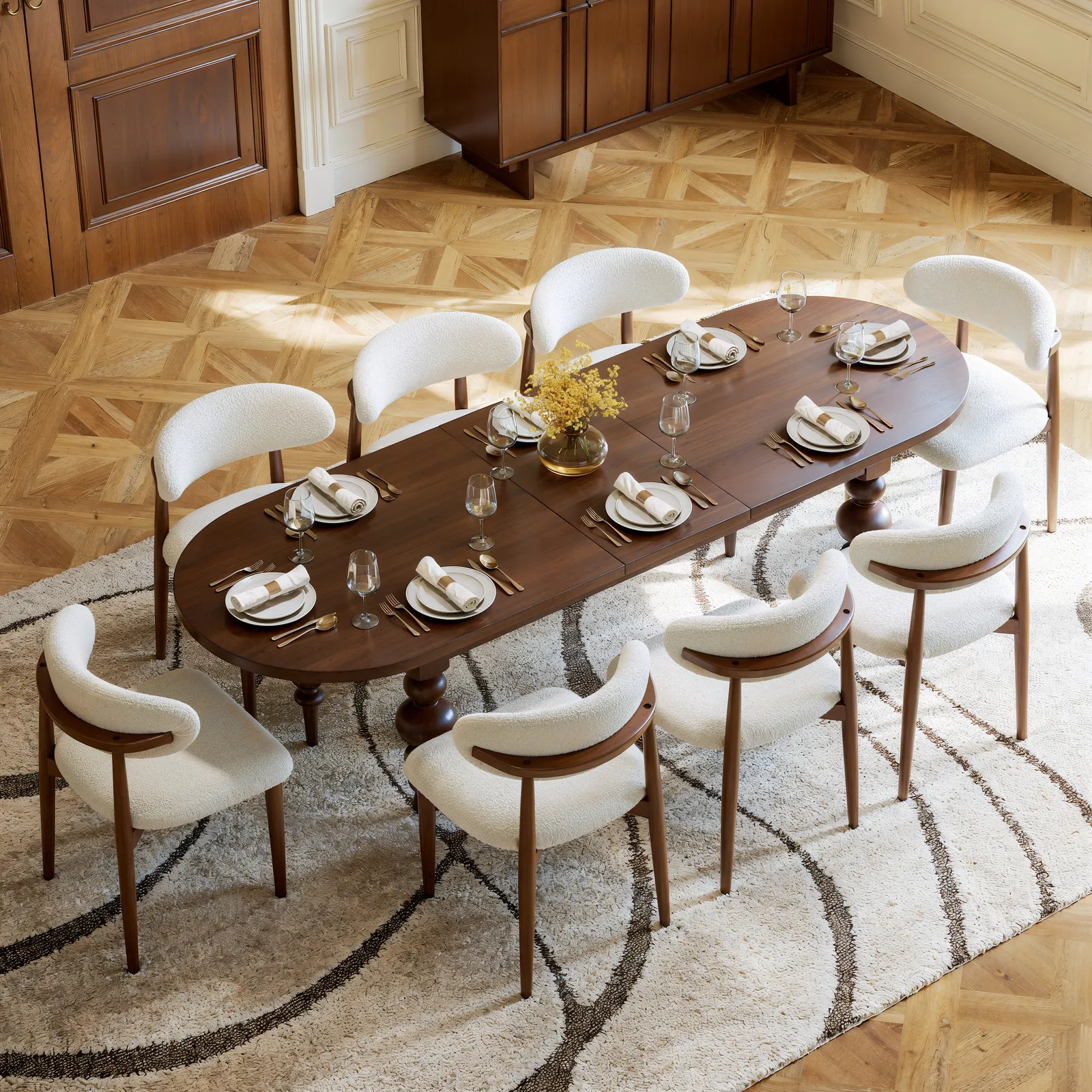 Dining Set 200-240cm Extendable Dining Table Walnut with 8 Chairs