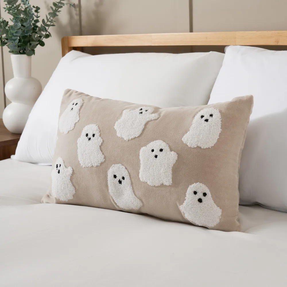 Tufted Ghost Velvet Boudoir Cushion, Natural
