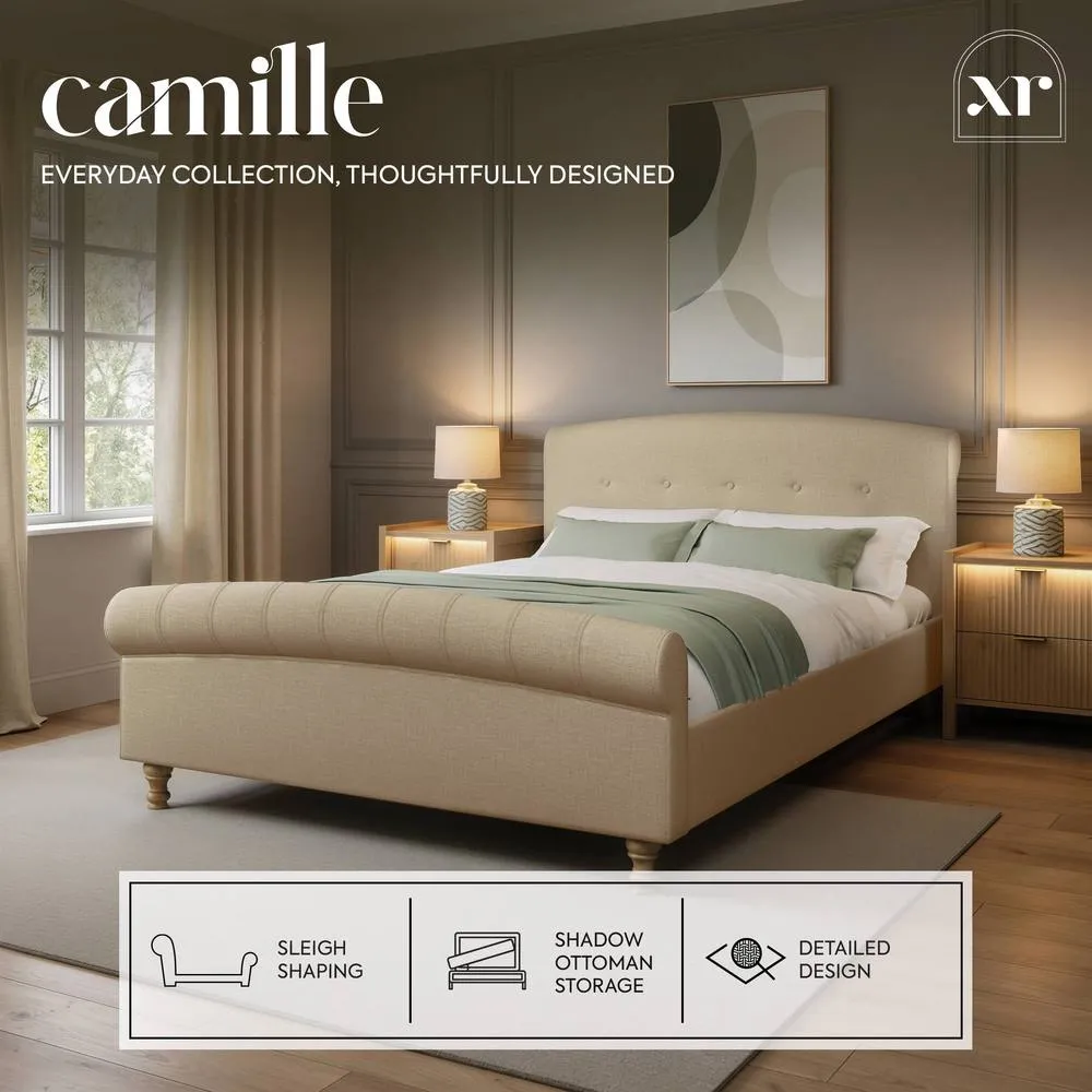 X Rocker Camille Upholstered Shadow Ottoman- King - Natural Stone in Light Beige 2