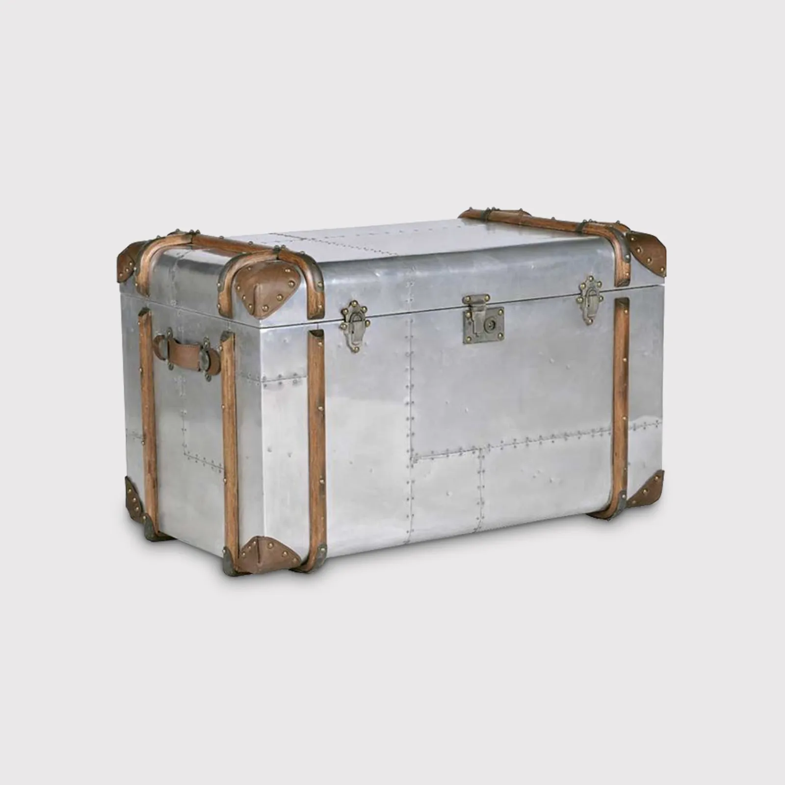 Timothy Oulton Globetrekker Trunk, Silver Metal | Barker & Stonehouse