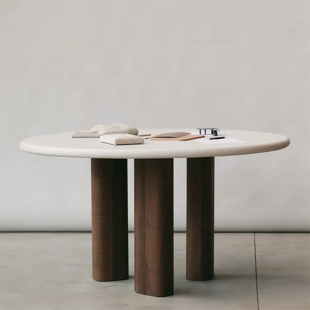 Paul Rogers Pillar Round Dining Table Smoked Walnut Stone Mortex 140cm 4