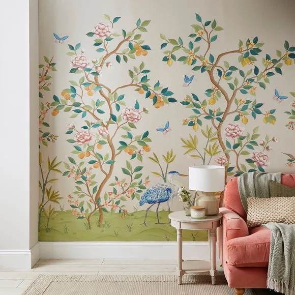 Cranberry and Laine Chinoiserie Floral Wall Mural 1