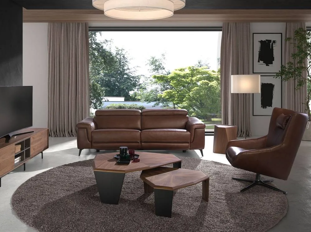 Angel Cerda Asymmetrical Coffee Table, Walnut Veneer, Black PVC Legs in Brown 4