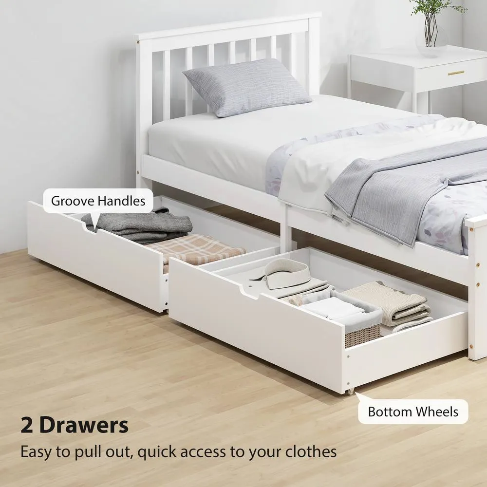 HOMCOM Storage Bed with 2 Drawers, Pine Wood Bed Frame, 90 x 190 cm, White 6