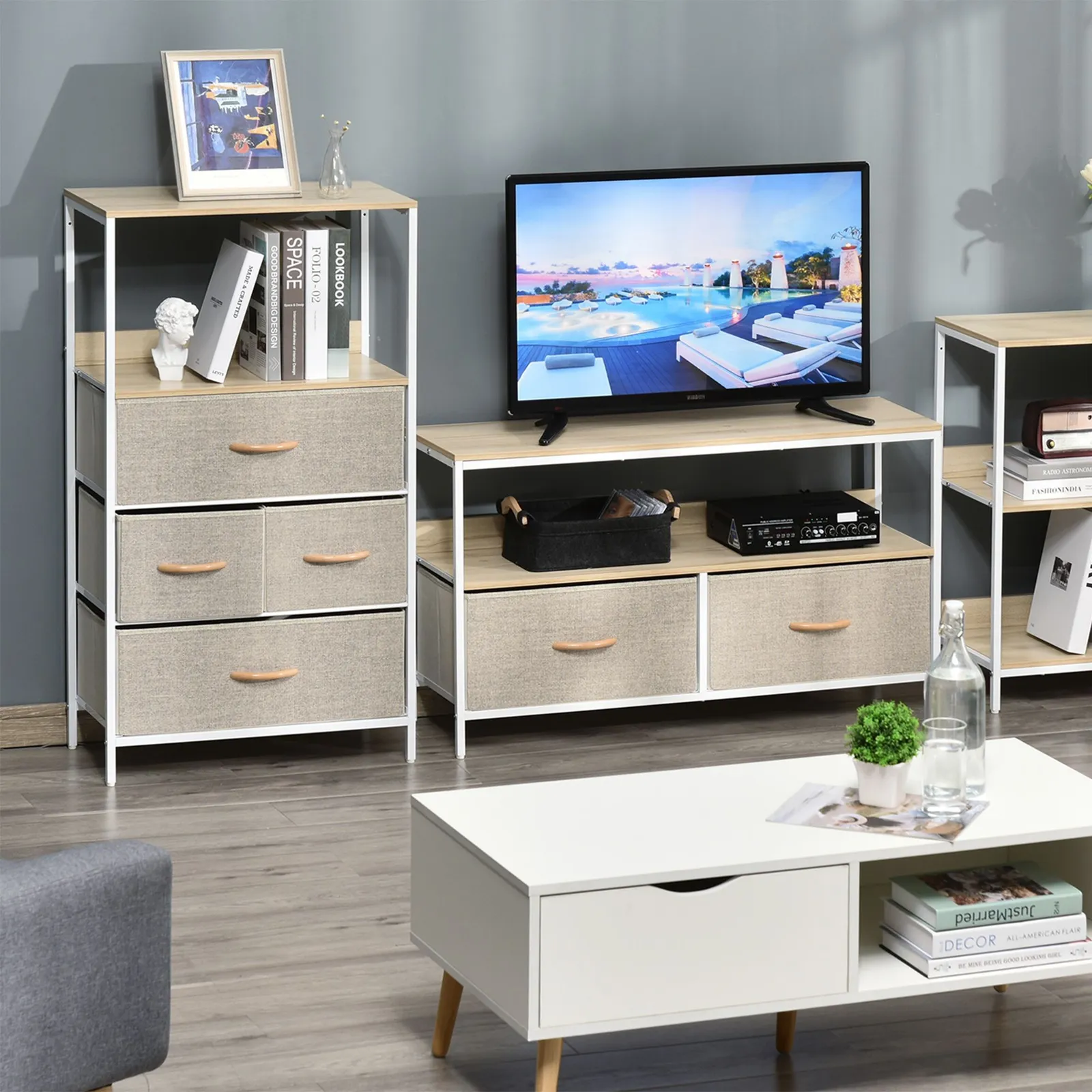 HOMCOM Drawer Storage Chest Unit Home w/ Shelves Home Living Room Bedroom in White