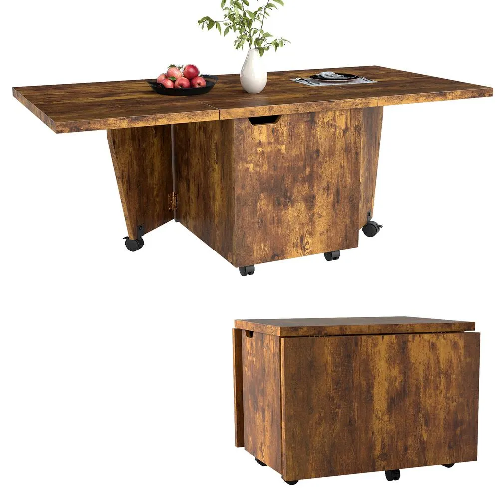 Costway 120cm Extendable Center Table Foldable Coffee Table w/Storage in Walnut 3